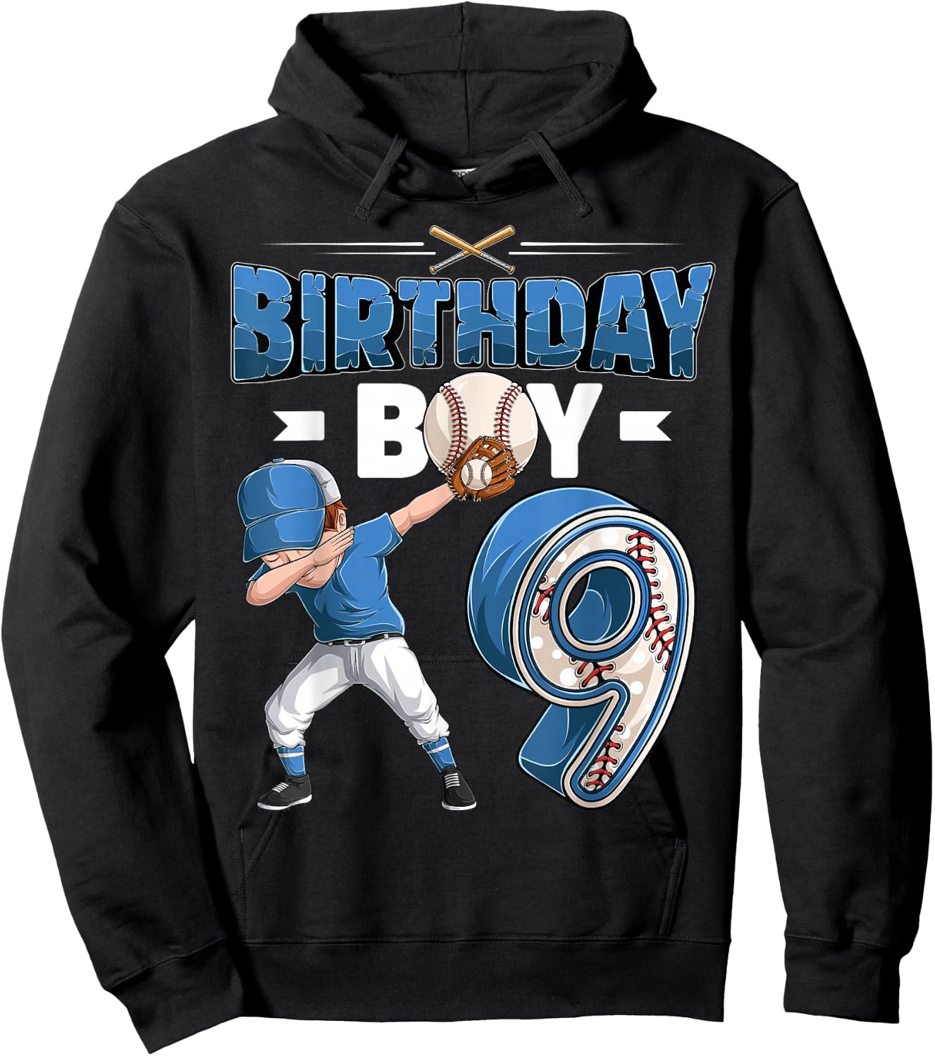 Dabbing boy 9 Year Old Baseball Player 9th Birthday Party Hoodie - Hoodie | Black