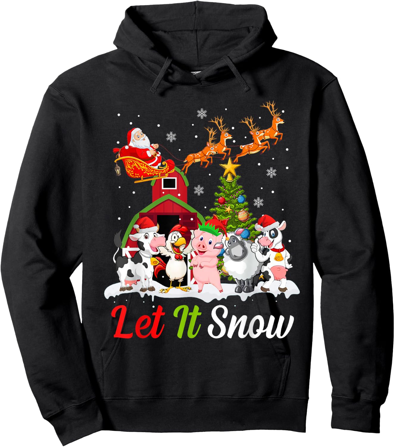 Let It Snow Merry Xmas Gift Farm Animals Tractor Hoodie - Hoodie | Black