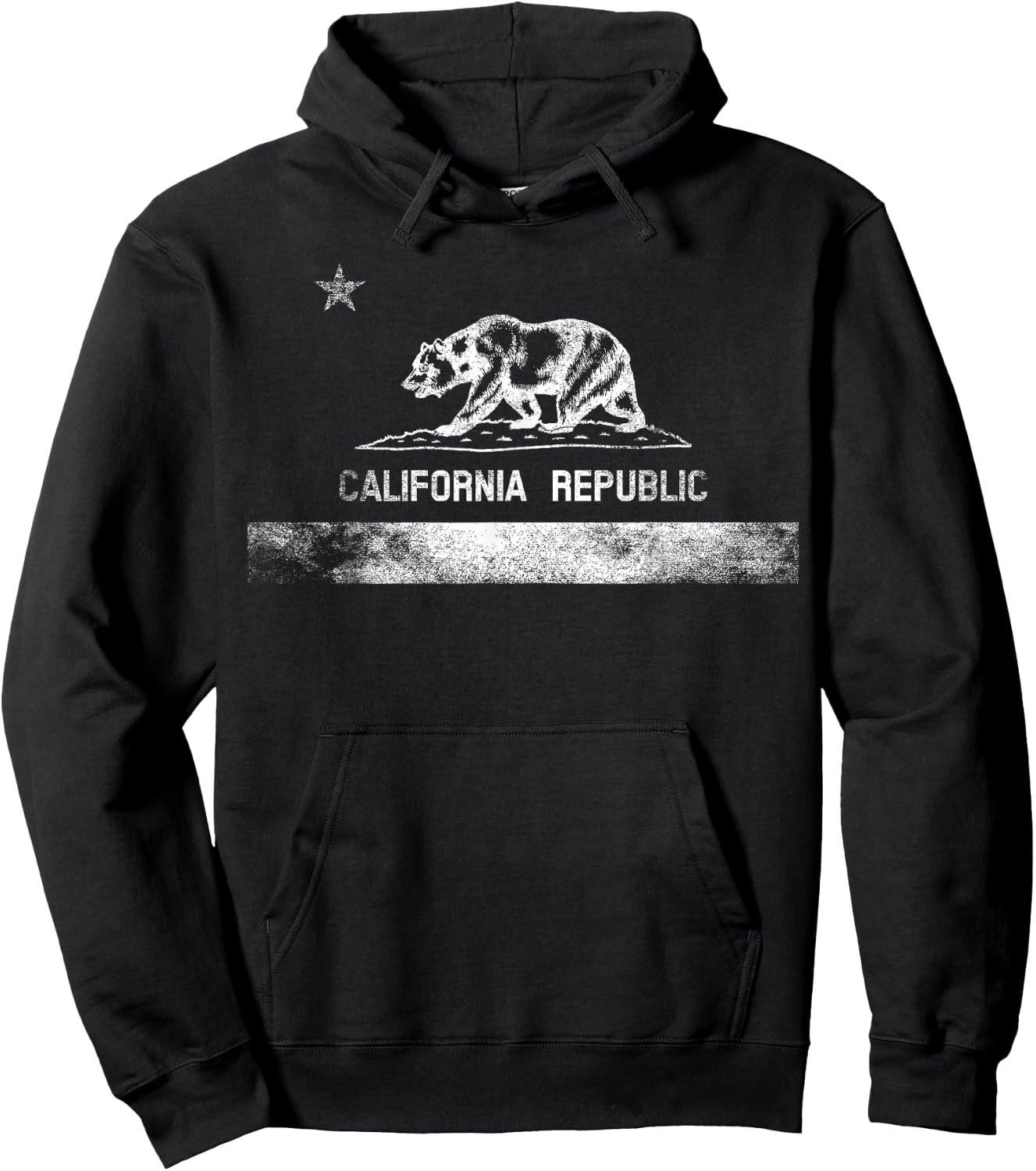 California State Flag Grizzly Bear Cali Distressed White Hoodie - Hoodie | Black