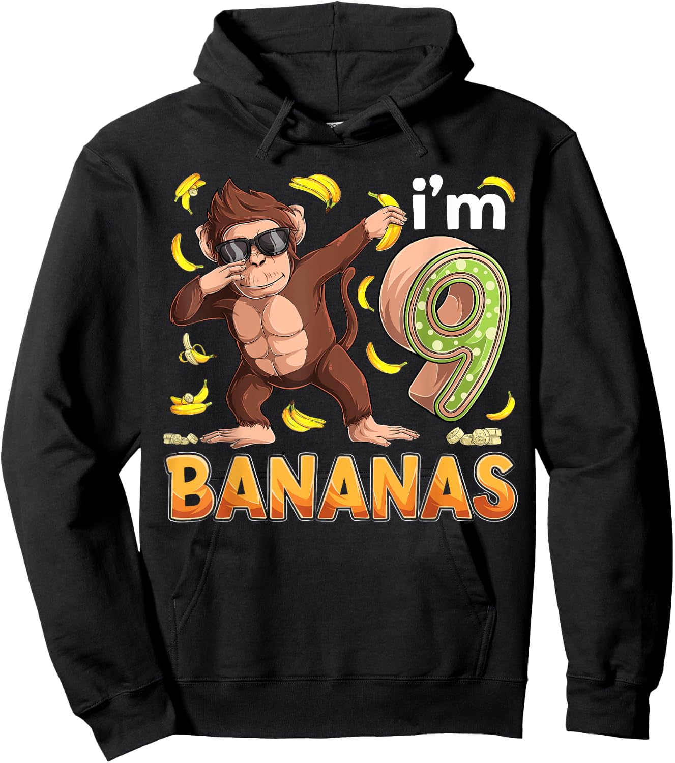 9 Year Old Monkey Birthday Safari Jungle Animal 9th B-day Hoodie - Hoodie | Black