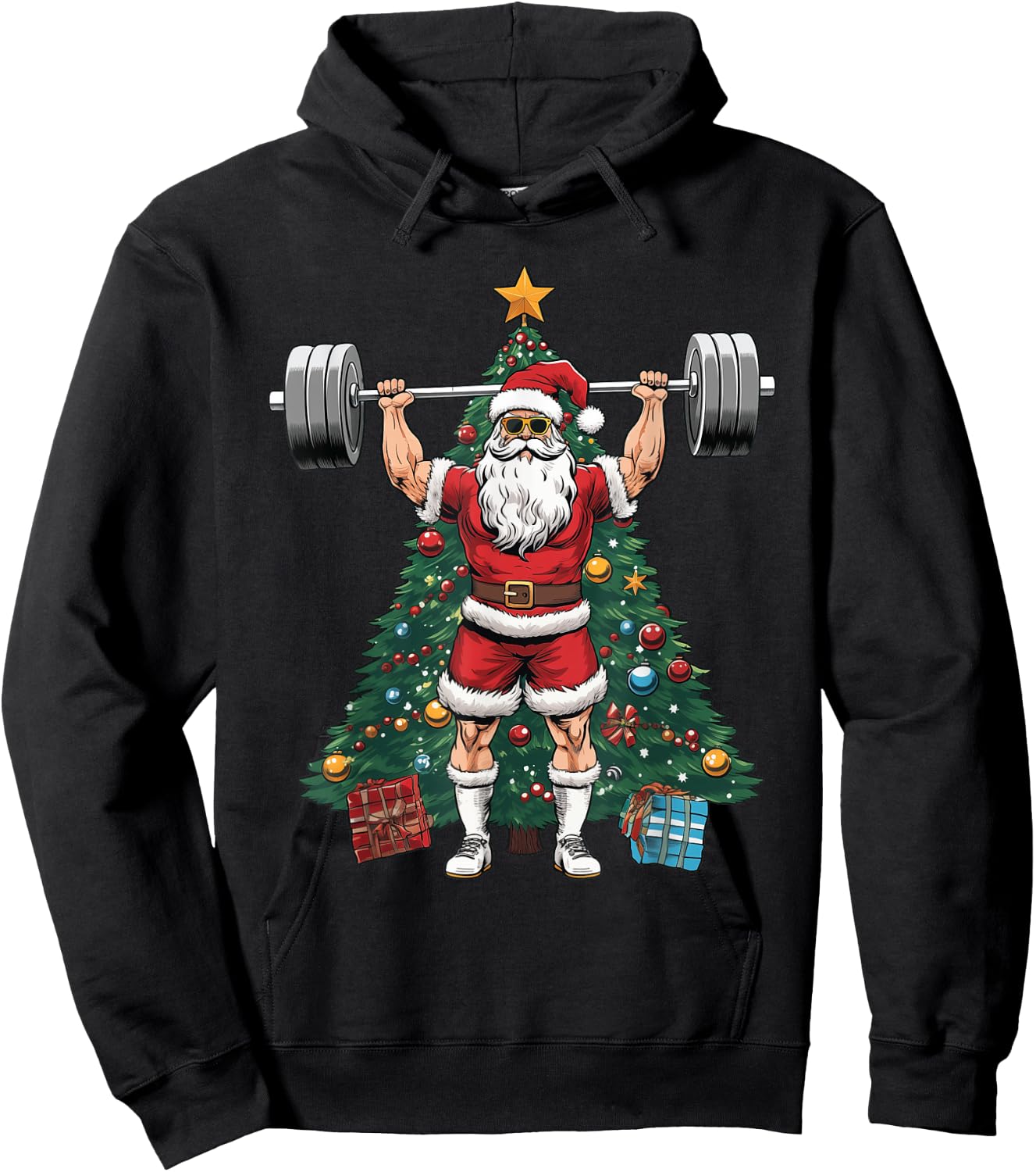 Funny Santa Weightlifting Clean Jerks Workout Christmas Hoodie - Hoodie | Black