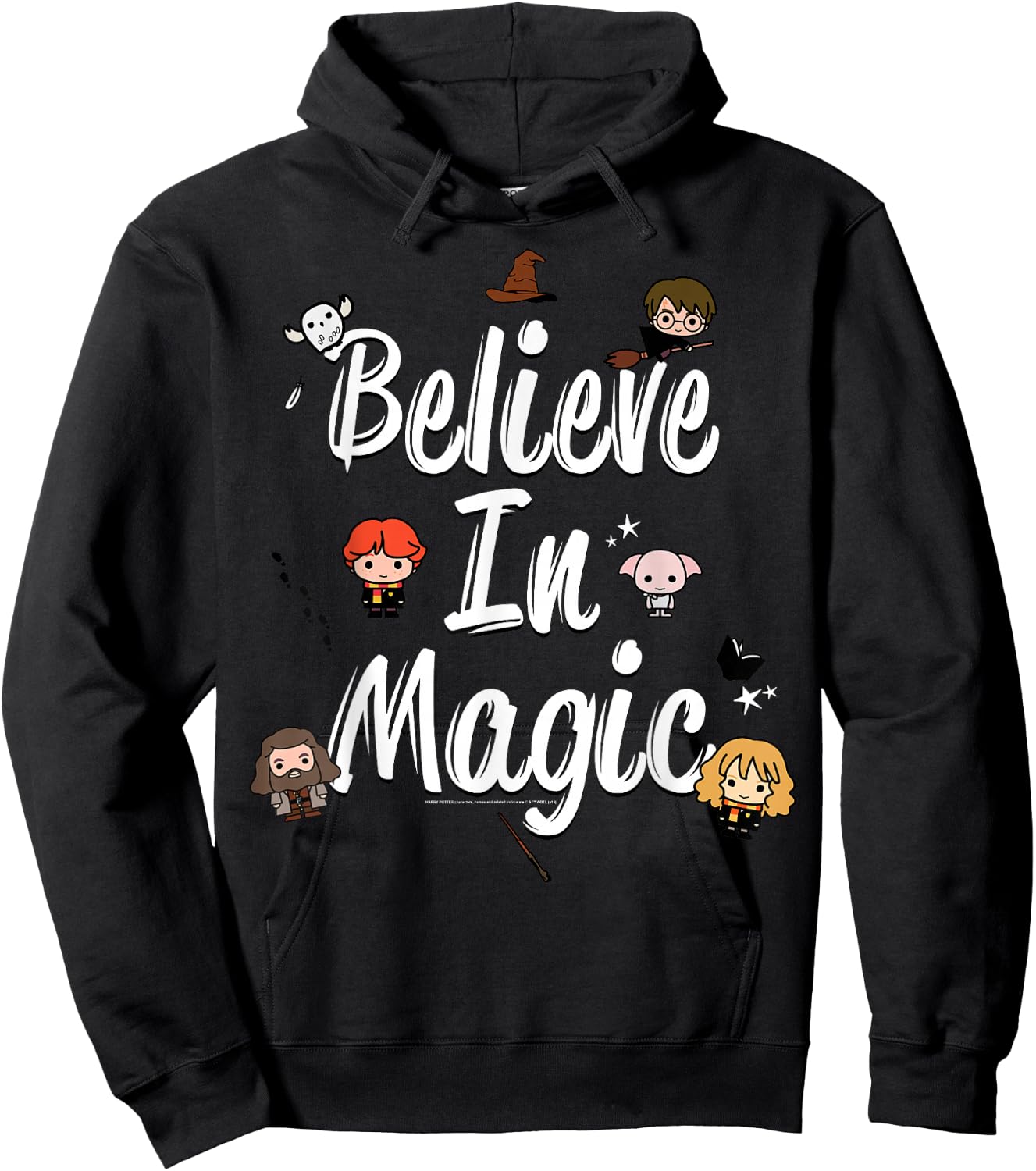 Harry Potter Believe In Magic Cute Cartoon Text Hoodie - Hoodie | Black