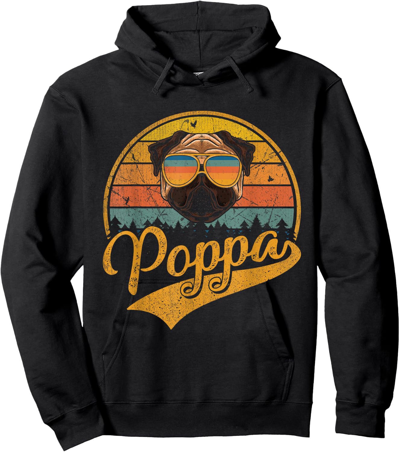 Cool Father's Day Gifts Retro Vintage Pug Poppa Hoodie - Hoodie | Black
