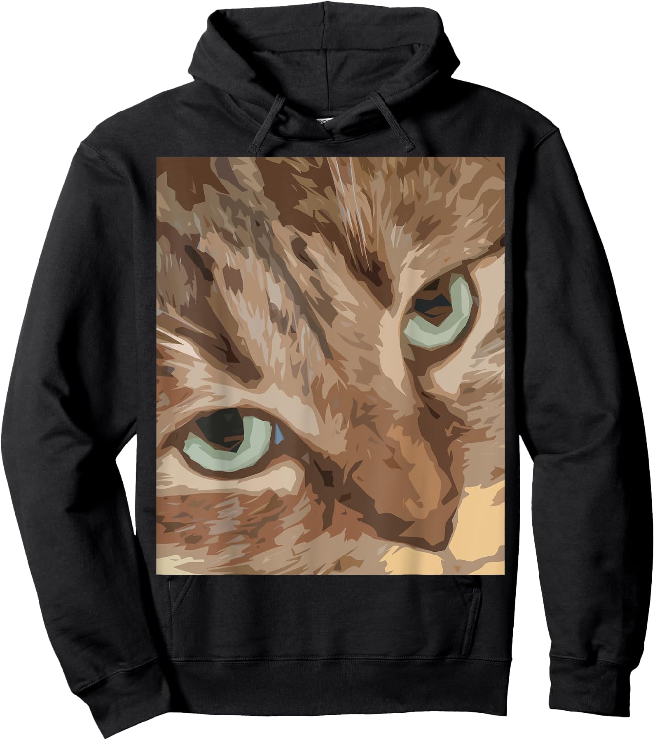 Cute Abstract Brown Tabby Cat Art with Green Eyes Hoodie - Hoodie | Black