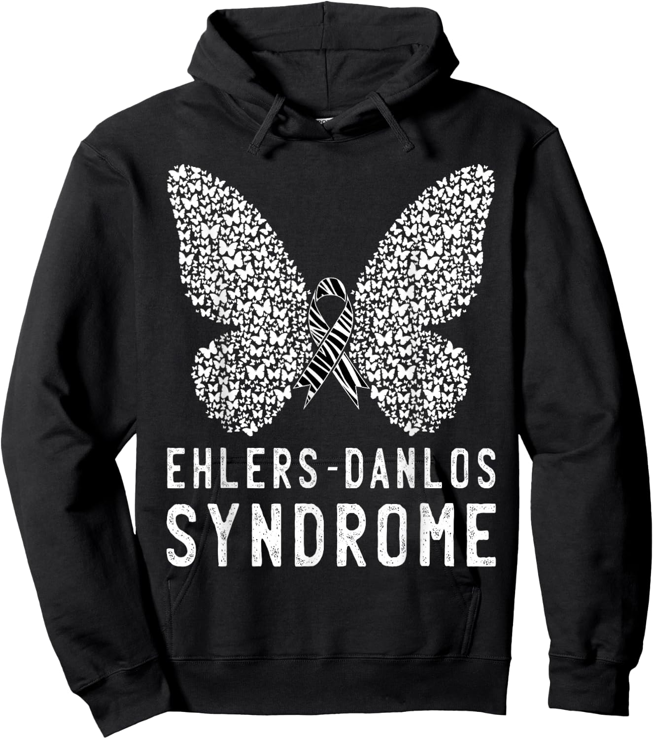 Butterfly Ehlers-Danlos Syndrome EDS Awareness Zebra Ribbon Hoodie - Hoodie | Black