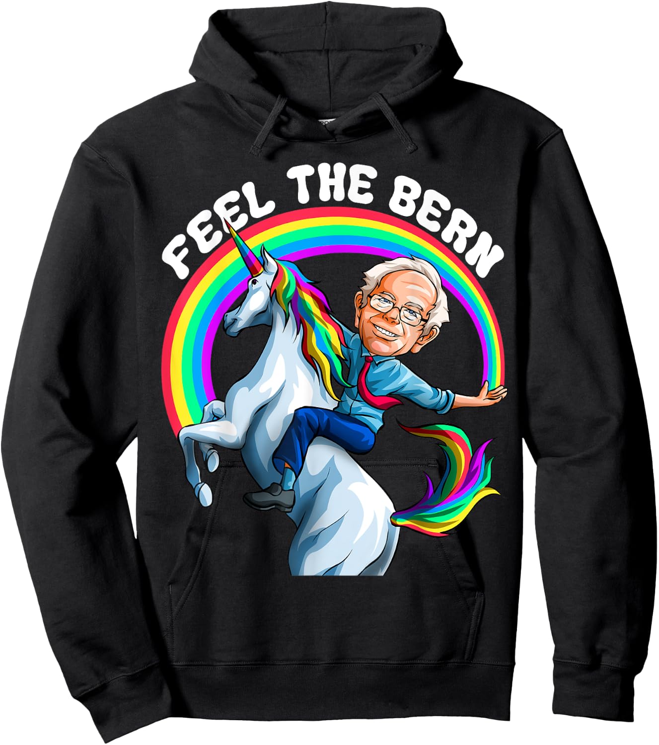 Feel the Bernie Shirt Riding Unicorn Magical Rainbow Bern Hoodie - Hoodie | Black