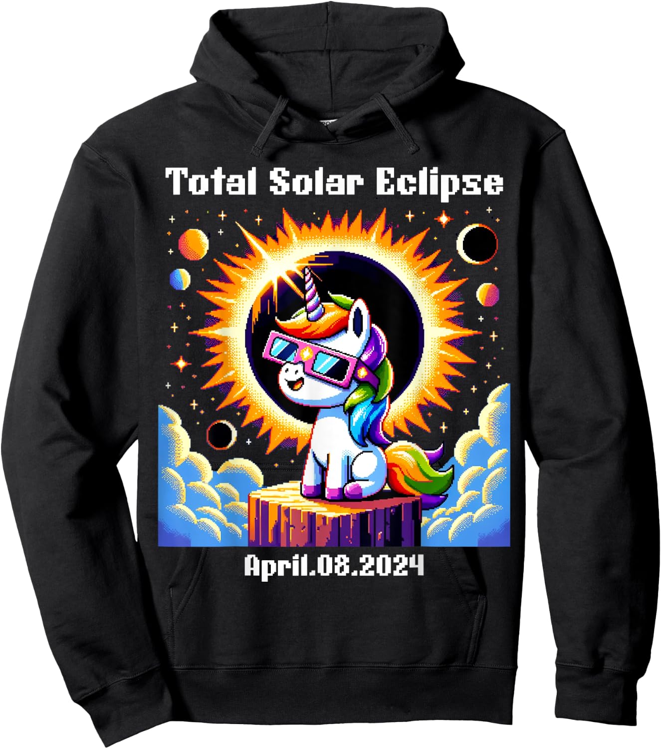 Solar Eclipse 2024 Total Eclipse April 8th 24 Unicorn Hoodie - Hoodie | Black