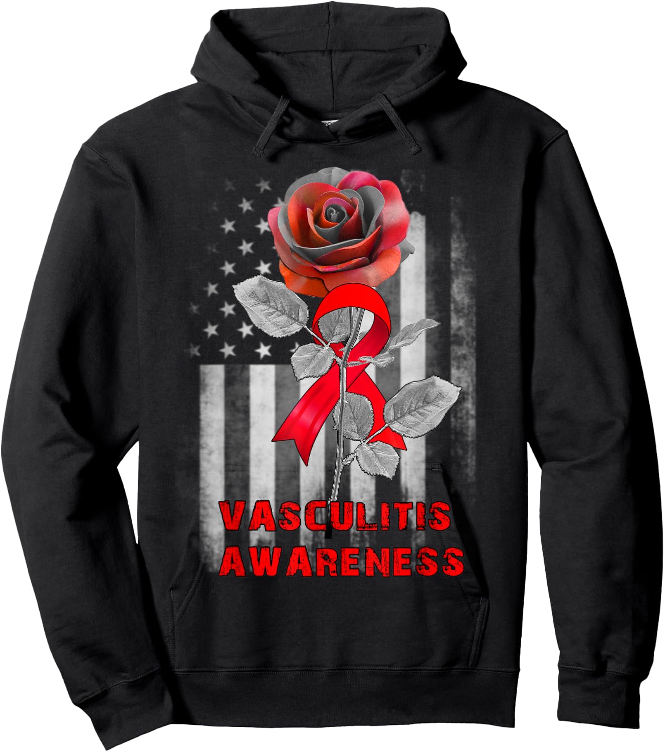 Rose Flower Vasculitis Awareness Ribbon Hoodie - Hoodie | Black