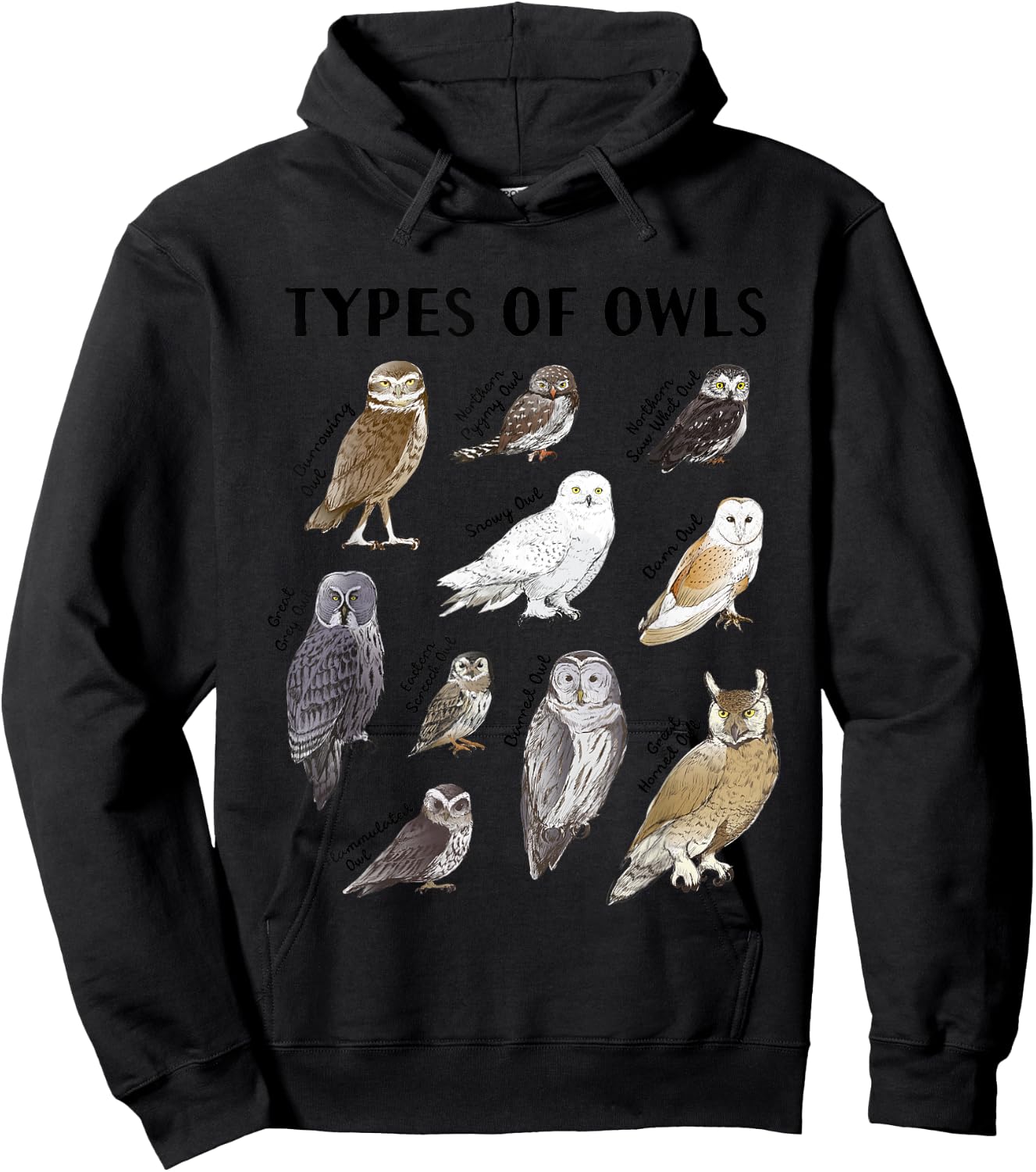 Types of Owls Educational Collection Cute Owl Lover Hoodie - Hoodie | Black