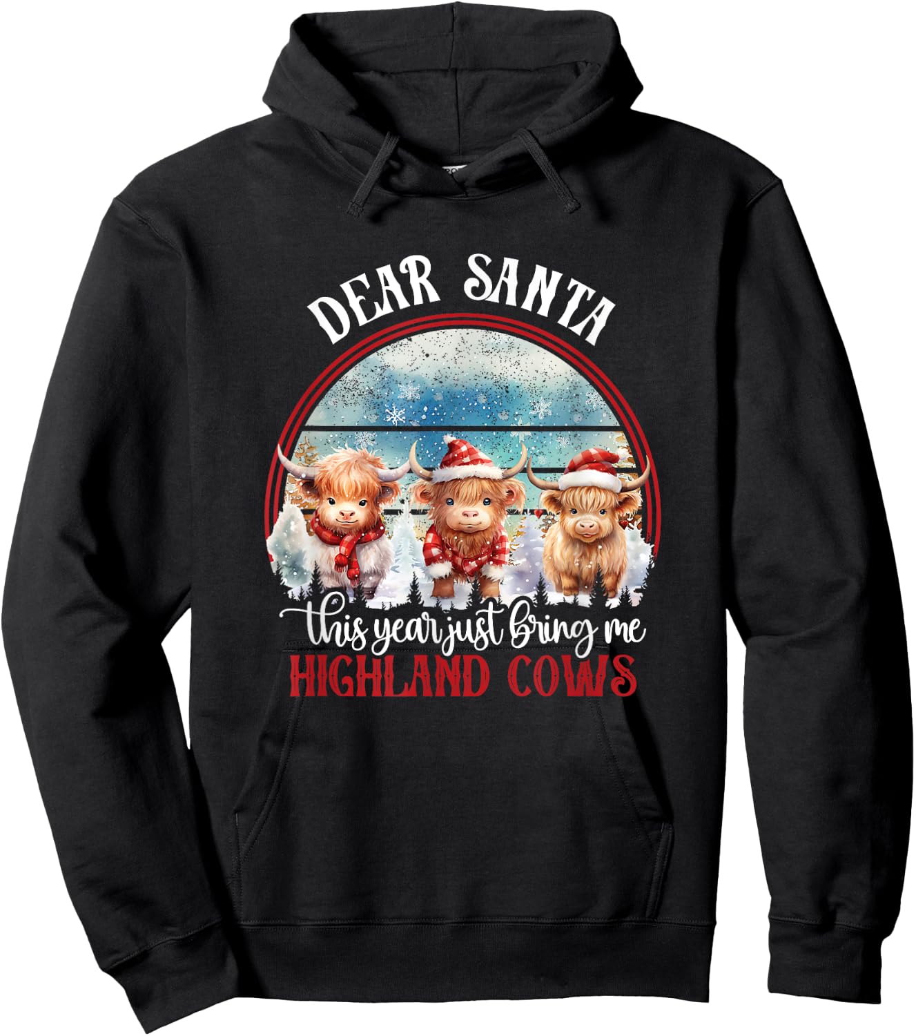Highland Cow Cattle Xmas Santa Claus Christmas Highlander Hoodie - Hoodie | Black