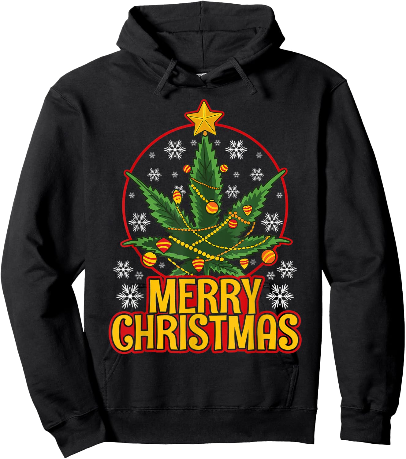 Merry Christmas Weed Marijuana Leaf Christmas Tree Pot Leaf Hoodie - Hoodie | Black