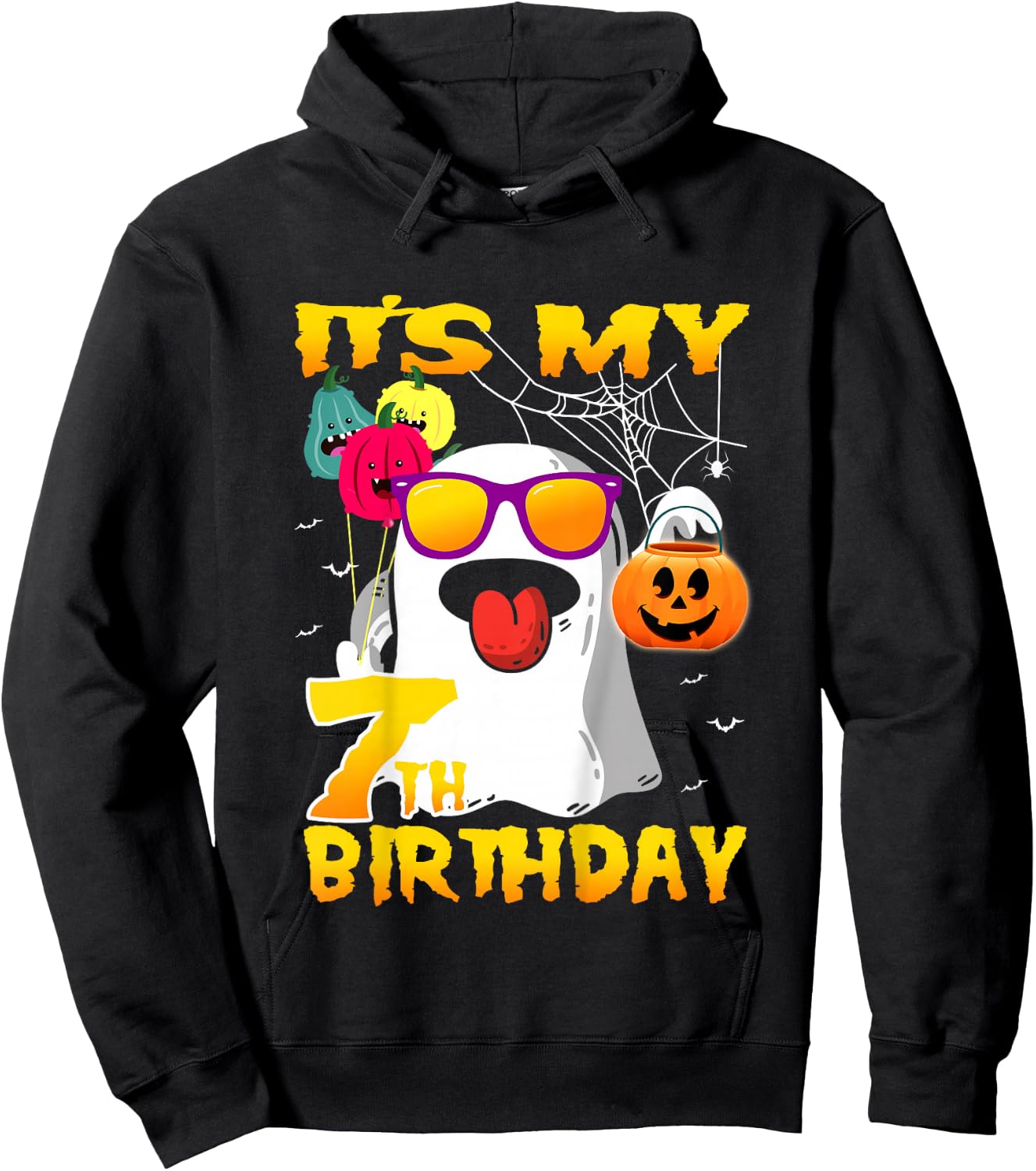 Kids It's My 7th Birthday Ghost Pumpkin Halloween Party 7 yrears Hoodie - Hoodie | Black