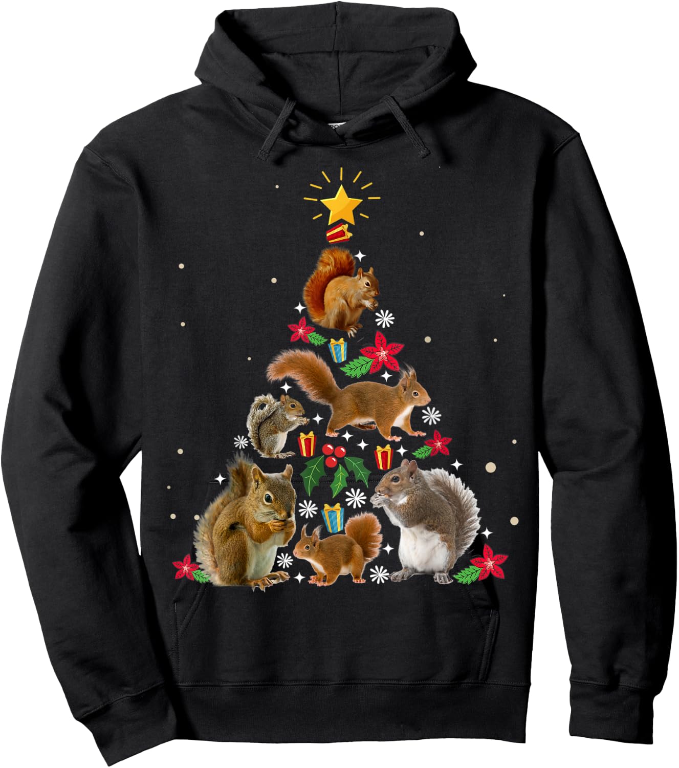 Squirrel Christmas Tree Shirt Hoodie - Hoodie | Black