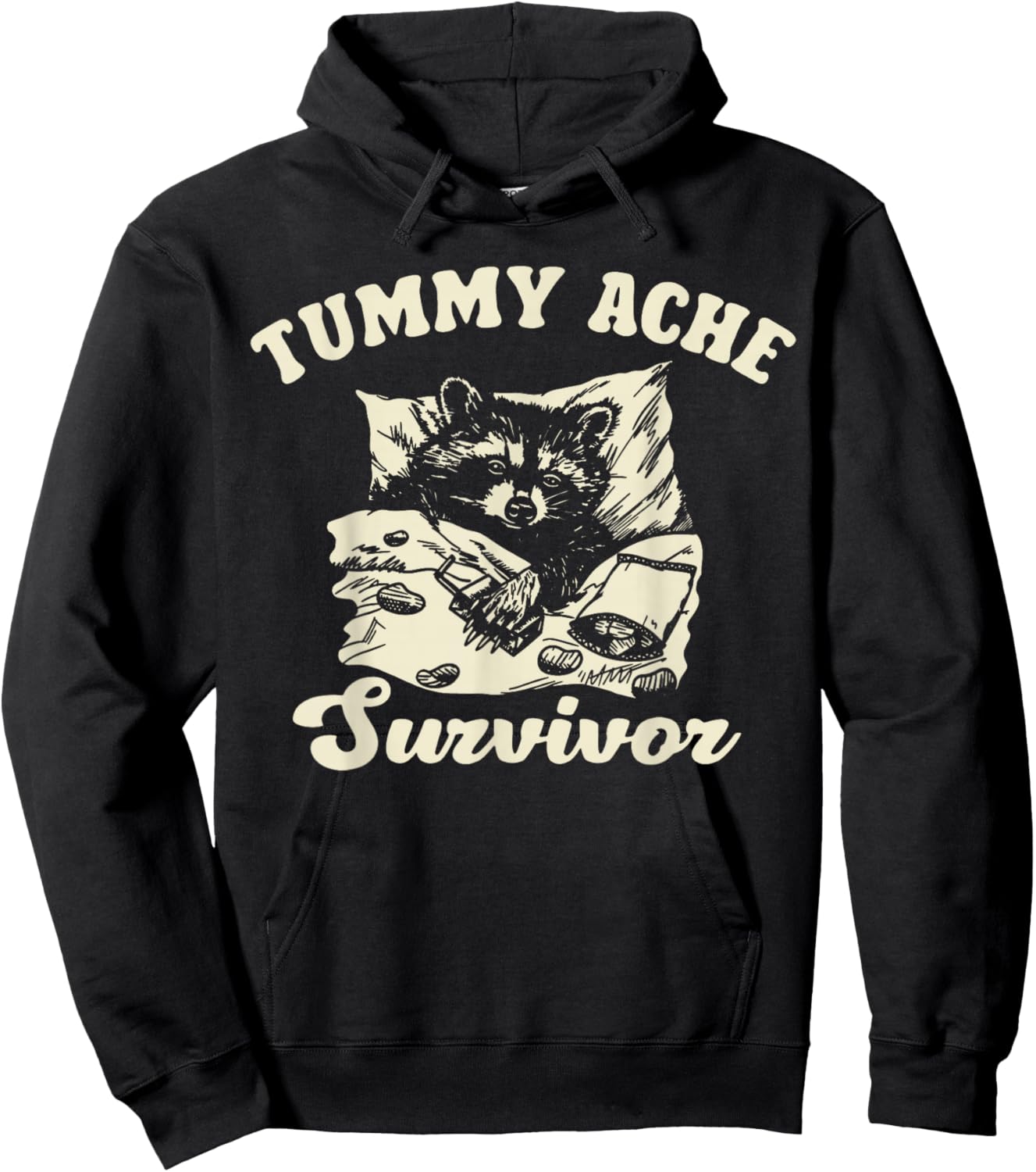 Vintage Tummy Ache Survivor Racoon Retro 90s Animal Lover Hoodie - Hoodie | Black