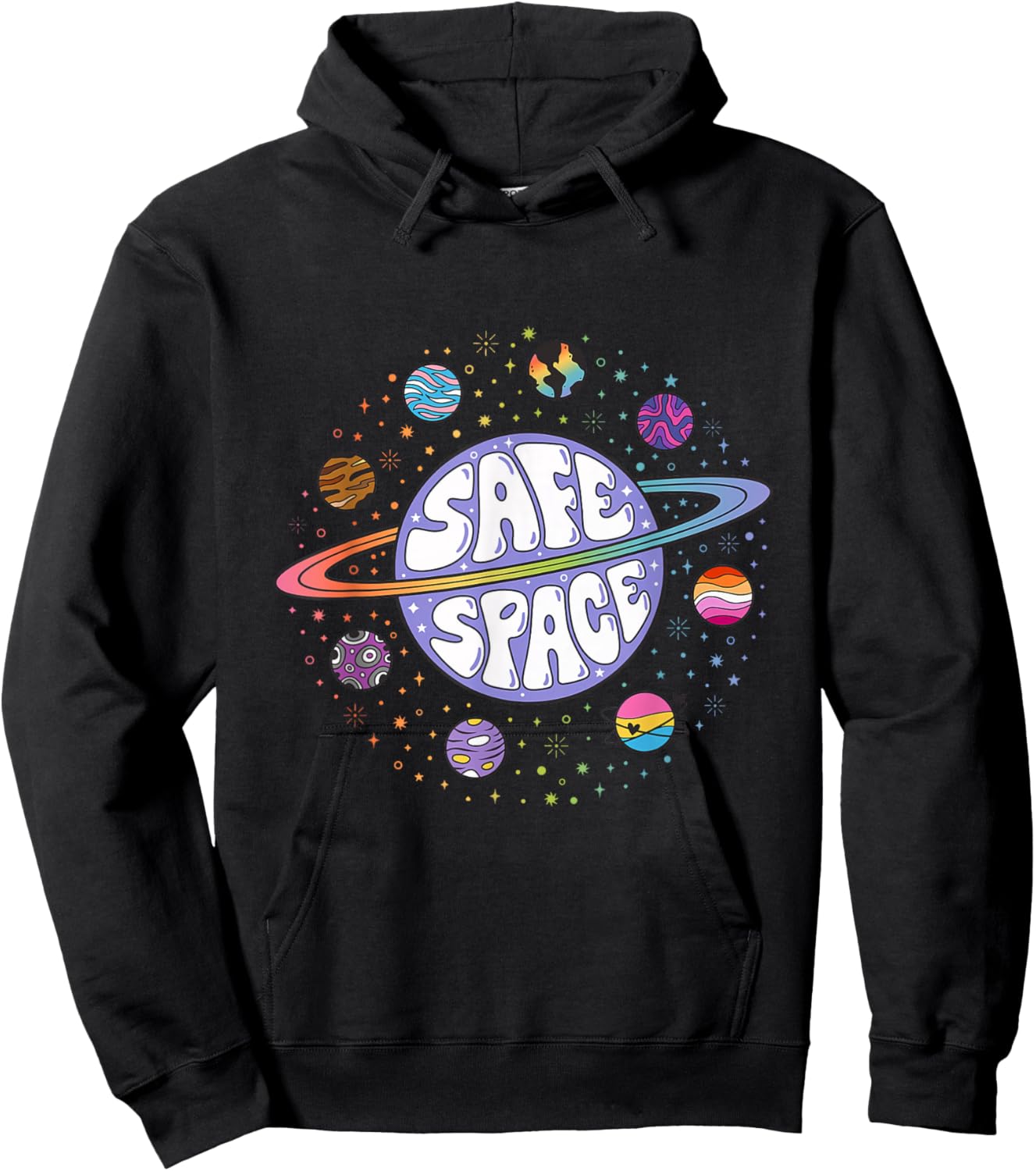 Retro Rainbow Planets Safe Space Hoodie - Hoodie | Black