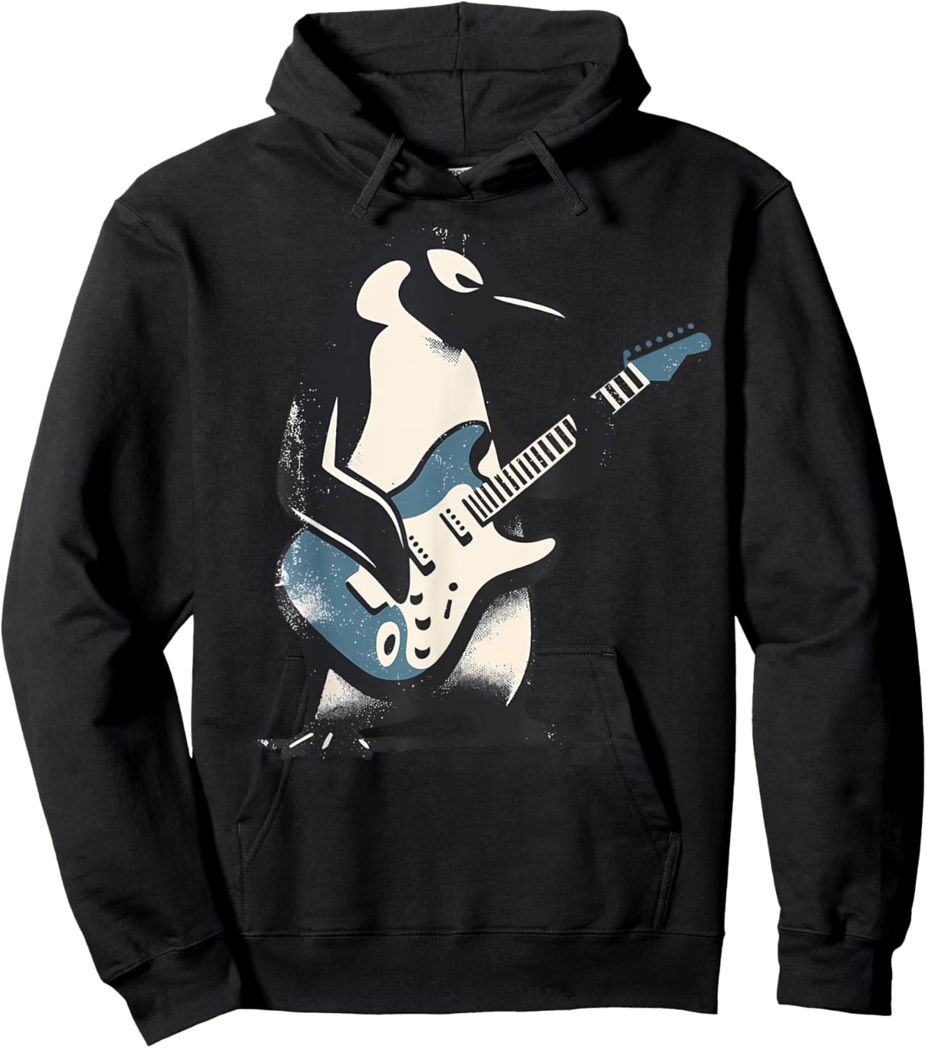 Cool Penguin Playing Guitar Music Lover Penguin Guitar Funny Hoodie - Hoodie | Black