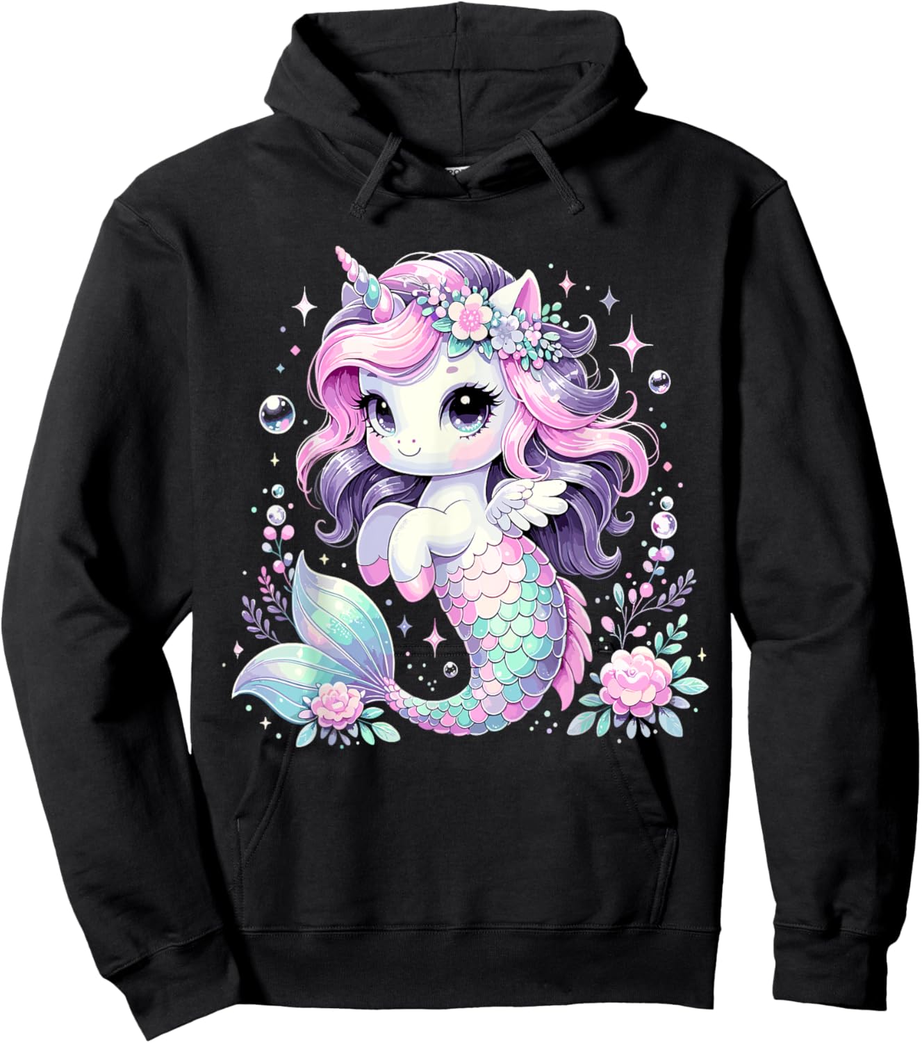 Unicorn Mermaid Birthday Party Mermicorn Hoodie - Hoodie | Black