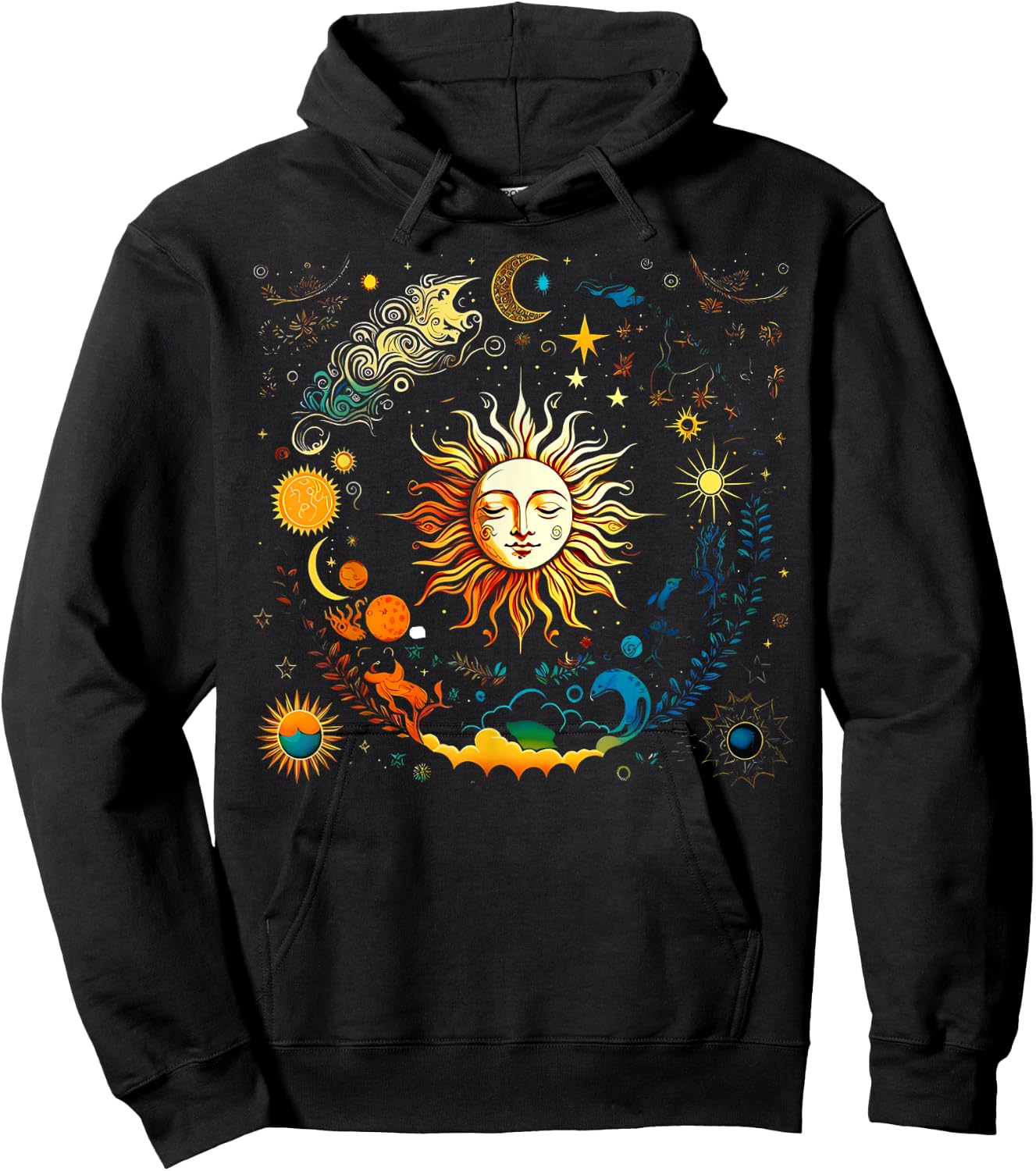 Celestial Sun & Elements Stars Boho Luna Solar Astronomy Hoodie - Hoodie | Black