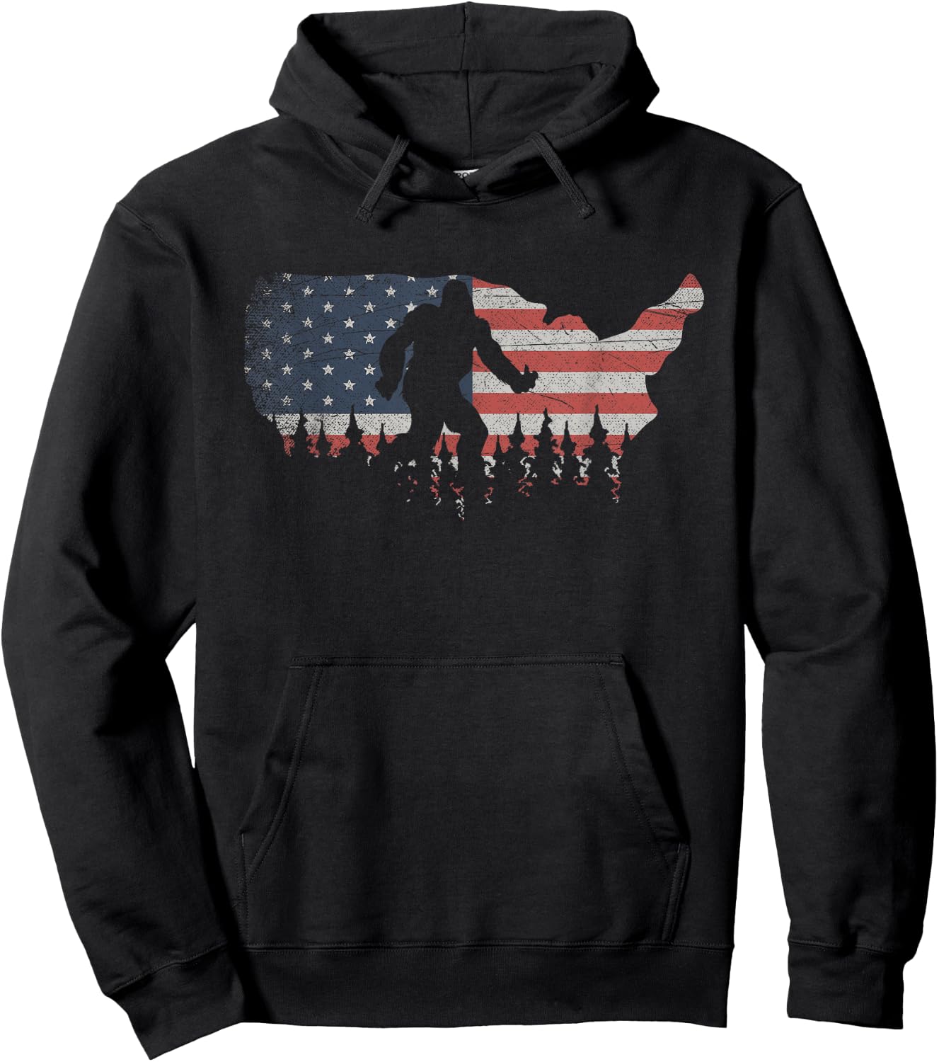 Patriotic Yeti US Flag Sasquatch Cryptozoology Gift Bigfoot Hoodie - Hoodie | Black
