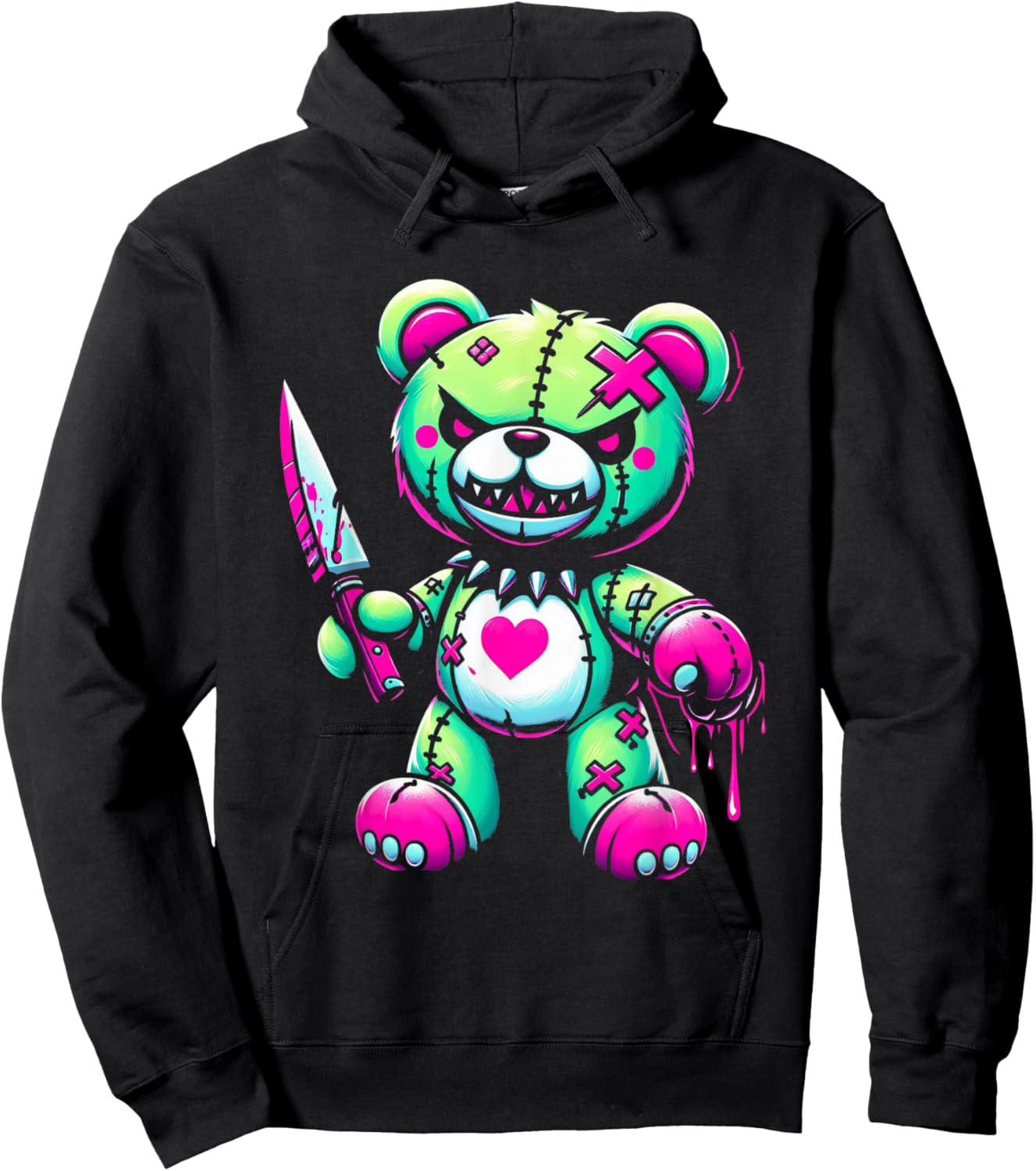 Pastel Goth Teddy Bear Horror Halloween Creepy Scary Hoodie - Hoodie | Black