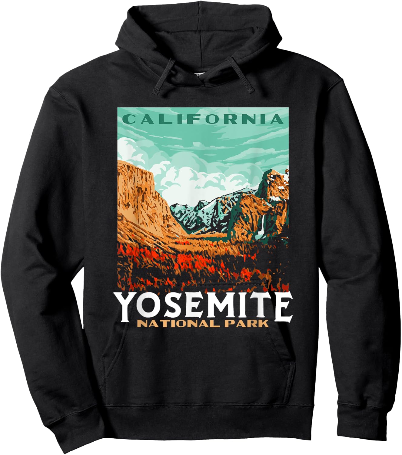 Retro Yosemite National Park Valley WPA Style Vintage Hoodie - Hoodie | Black