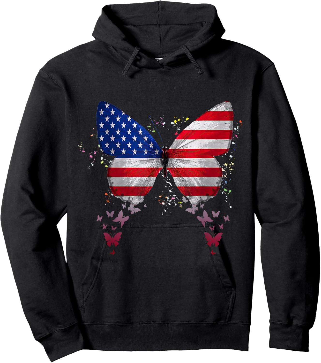 Butterfly American Flag 4th Of July Butterfly Lover Hoodie - Hoodie | Black
