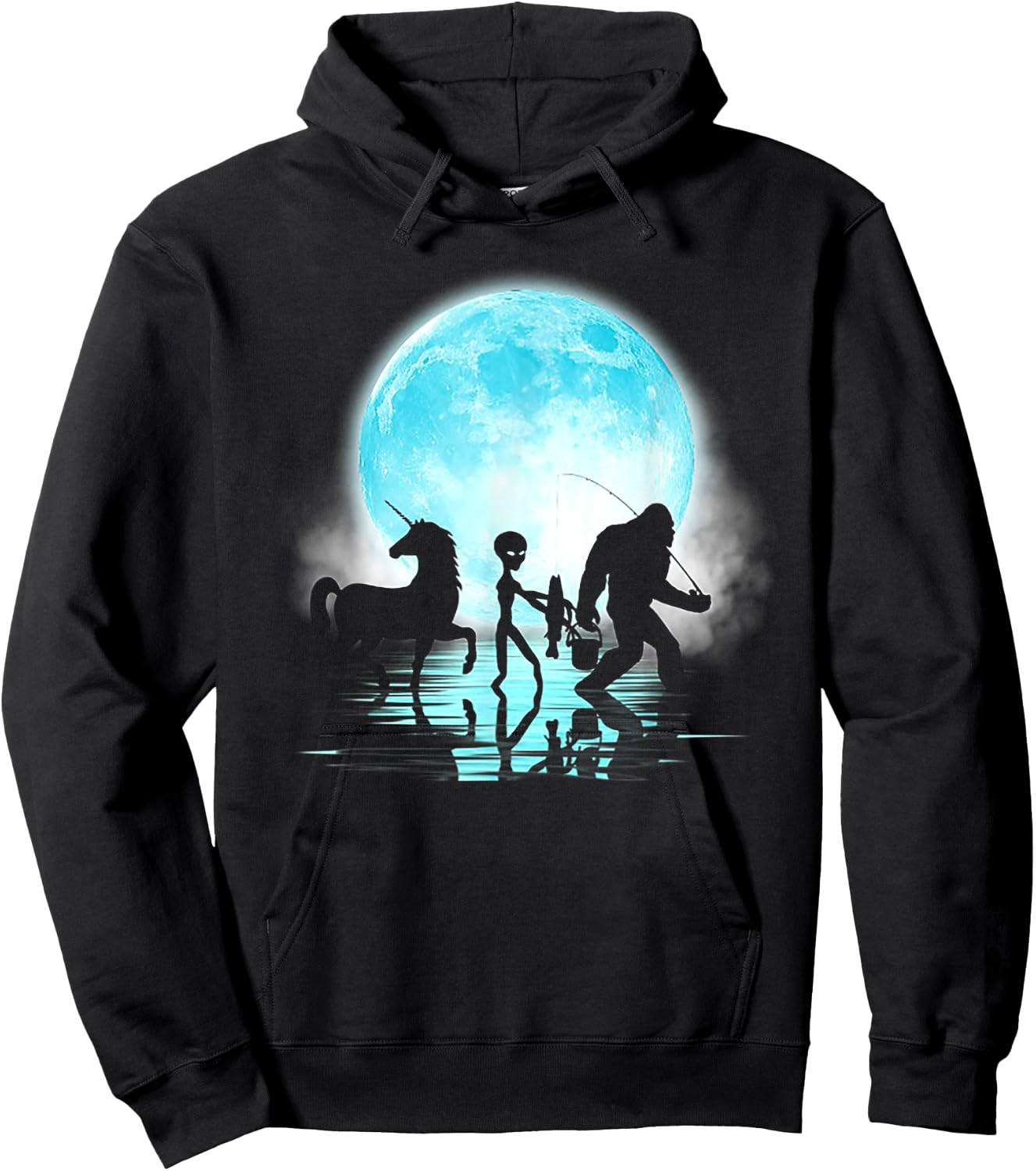 Funny Bigfoot Alien Unicorn Fishing Hoodie - Hoodie | Black
