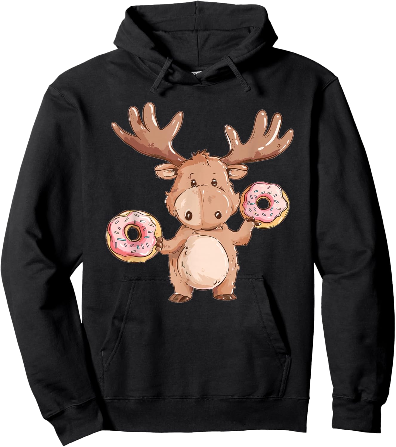 Cute Donut Moose Hoodie - Hoodie | Black