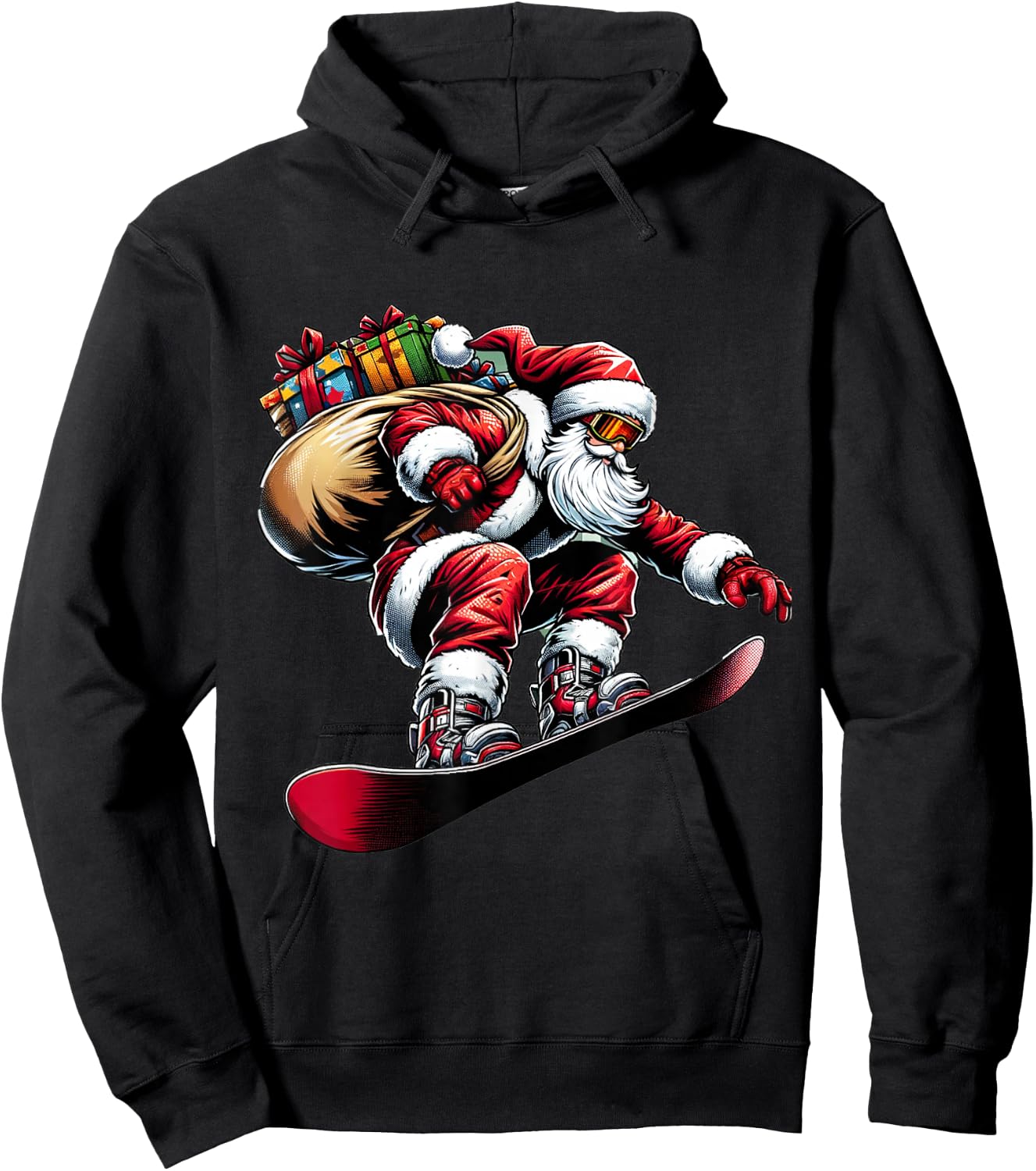 Snowboard Claus Santa Rider Christmas Snow Surfing Xmas Hoodie - Hoodie | Black
