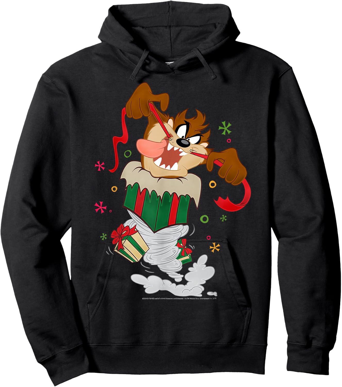 Looney Tunes Christmas Taz Ripping Presents Hoodie - Hoodie | Black