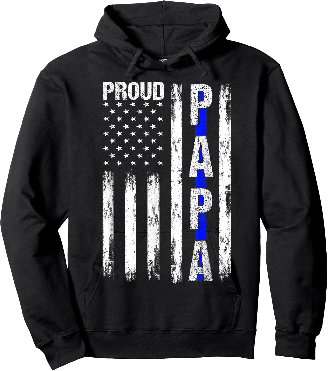 Proud Papa American Flag Thin Blue Line Police Grandpa Gifts Hoodie - Hoodie | Black