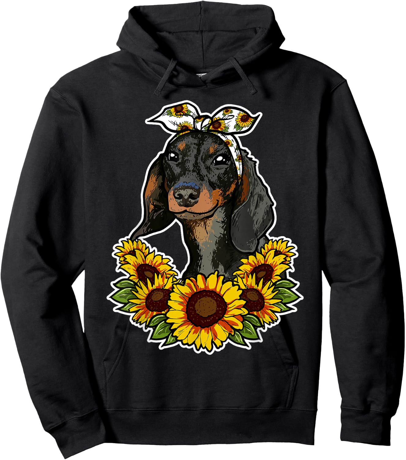 Cute Dog Love Gift Sunflowers Decor Dachshund Women Girls Kids Hoodie - Hoodie | Black