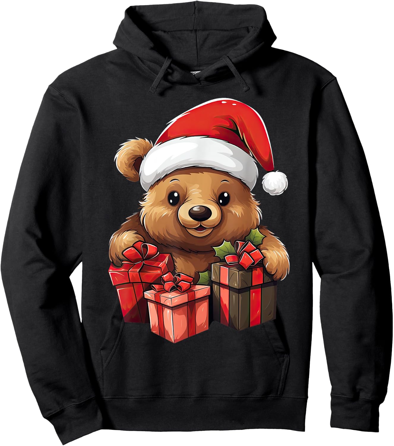 Teddy Bear Santa Claus Hat Christmas Pajama Xmas Party Hoodie - Hoodie | Black