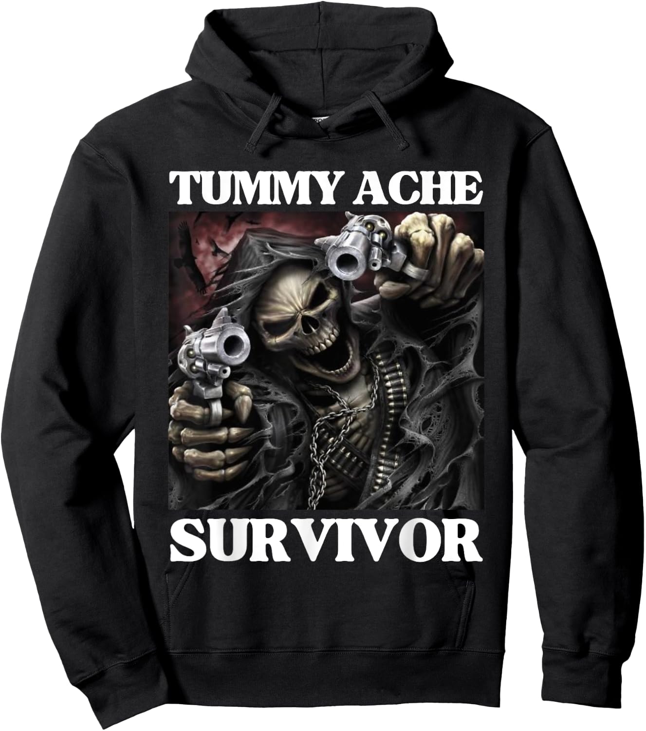 Tummy Ache Survivor Funny Cool Edgy Hard Skeleton Meme Hoodie - Hoodie | Black