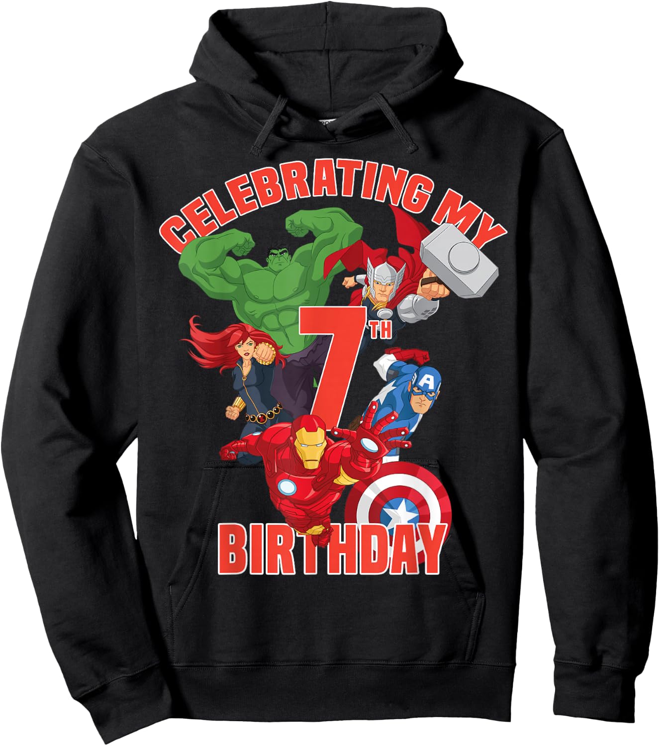 Marvel Avengers Celebrating My 7th Birthday Small Hoodie - Hoodie | Black