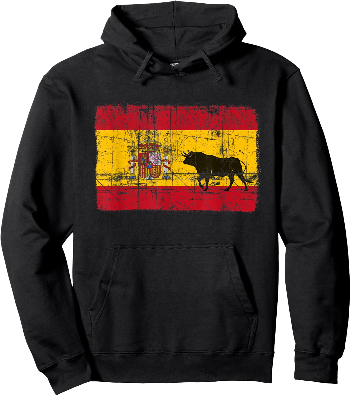 Spain Spanish Flag Bull El Matador Distressed Graphic Black Hoodie - Hoodie | Black