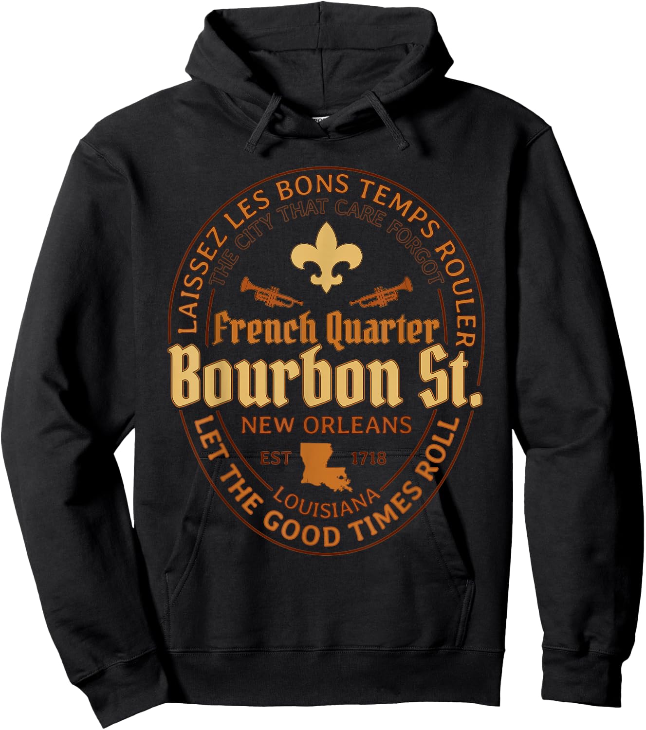 French Quarter Bourbon St New Orleans Souvenir Gift Hoodie - Hoodie | Black