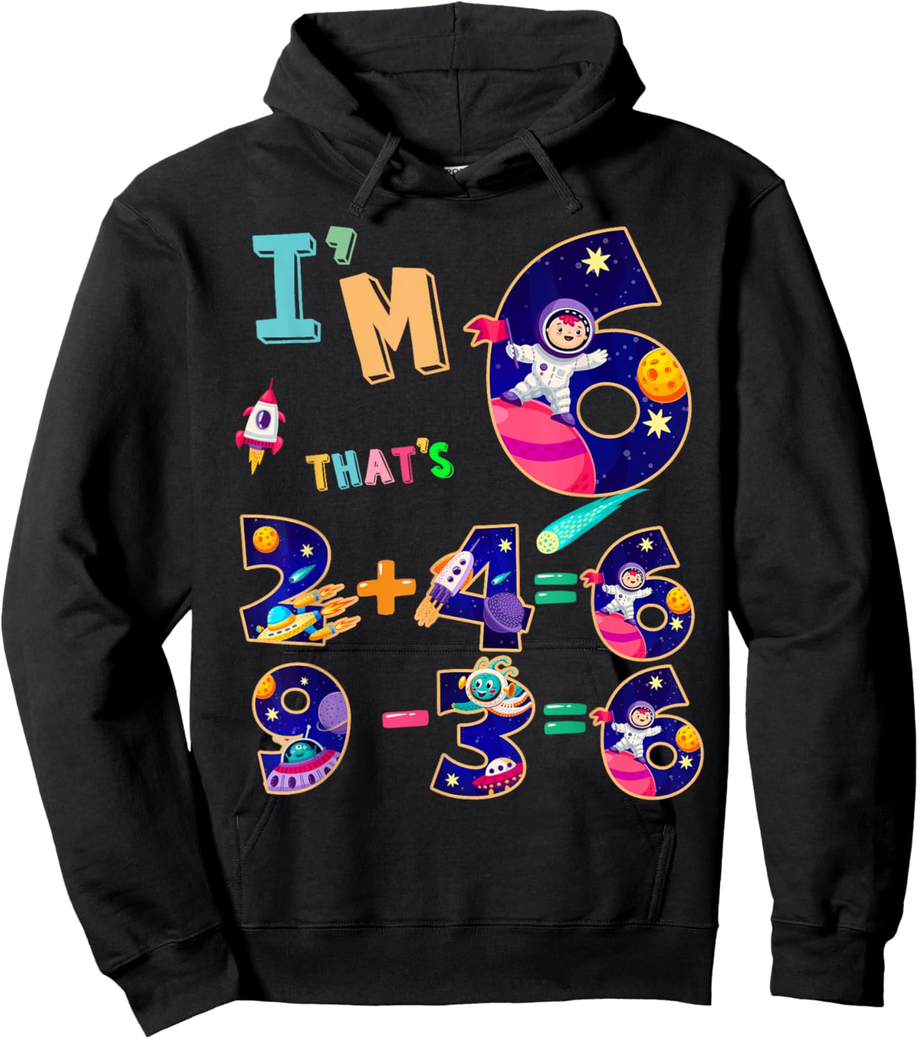 Maths 6th Birthday Space Idea For Kids & 6 Year Old Numbers Hoodie - Hoodie | Black