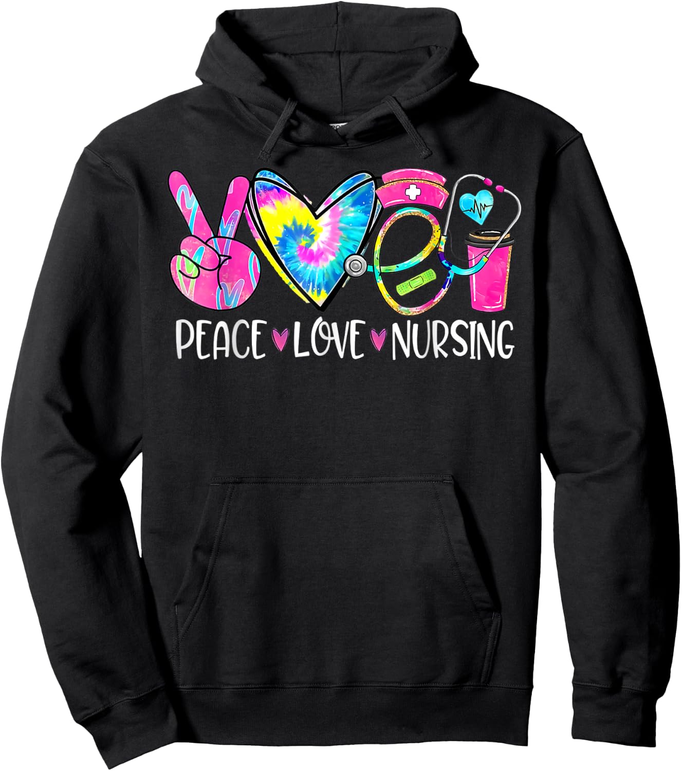 Peace Love Nursing Stethoscope Nurse Life Nurse Week 2024 Hoodie - Hoodie | Black