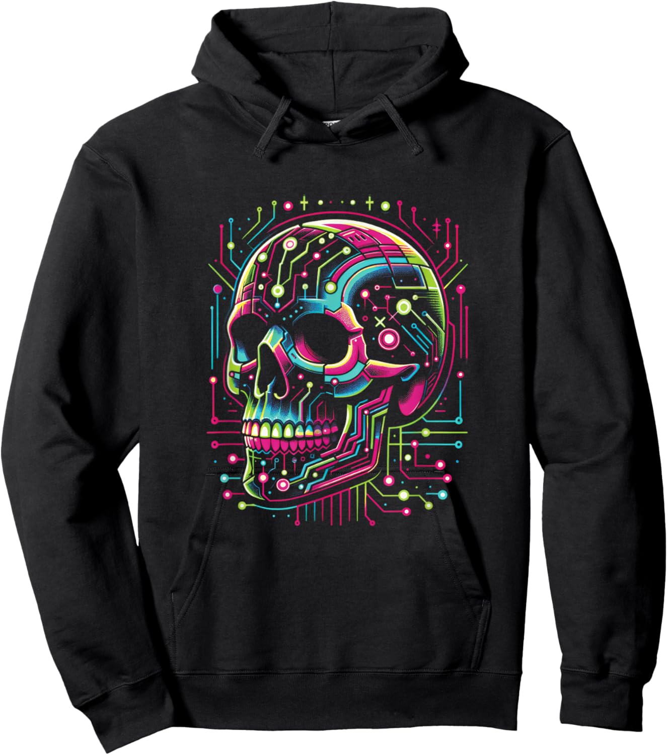 Vaporwave Skull Cyberpunk 80s 90s Era Retro Style Halloween Hoodie - Hoodie | Black