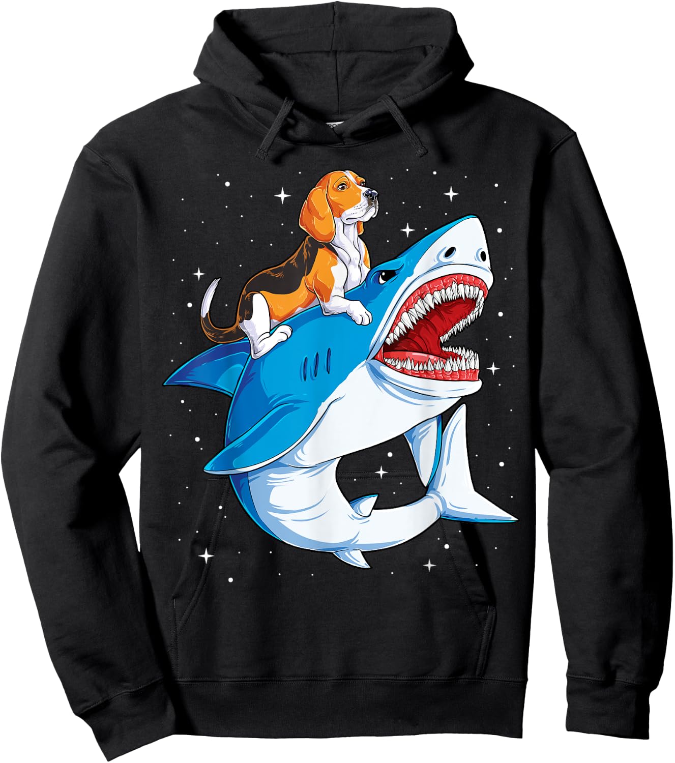 Beagle Riding Shark Jawsome Dog Lover Gifts Space Galaxy Men Women Kids Hoodie - Hoodie | Black