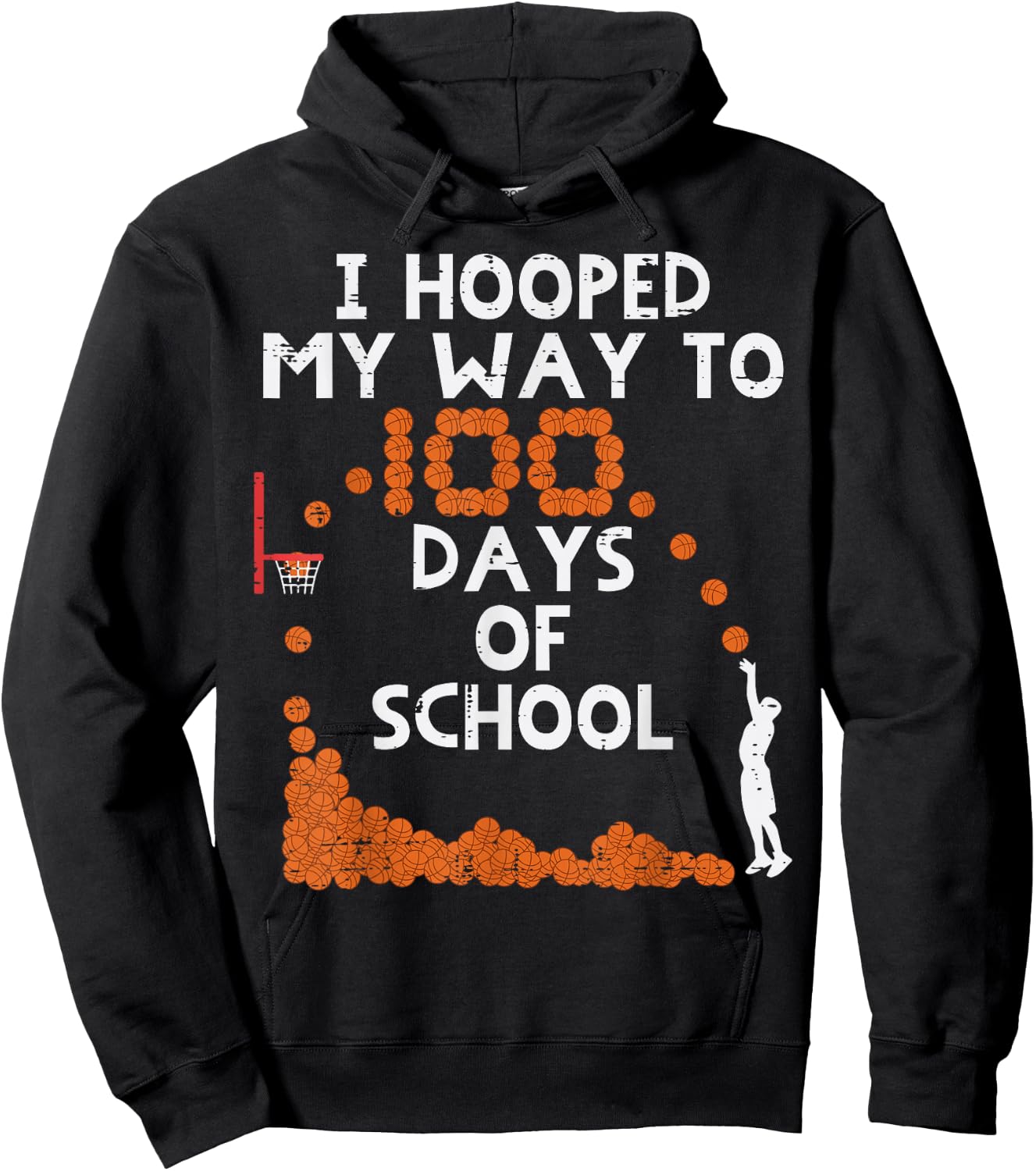 Hooped My Way 100 Days School Basketball 100th Day Boys Kids Hoodie - Hoodie | Black
