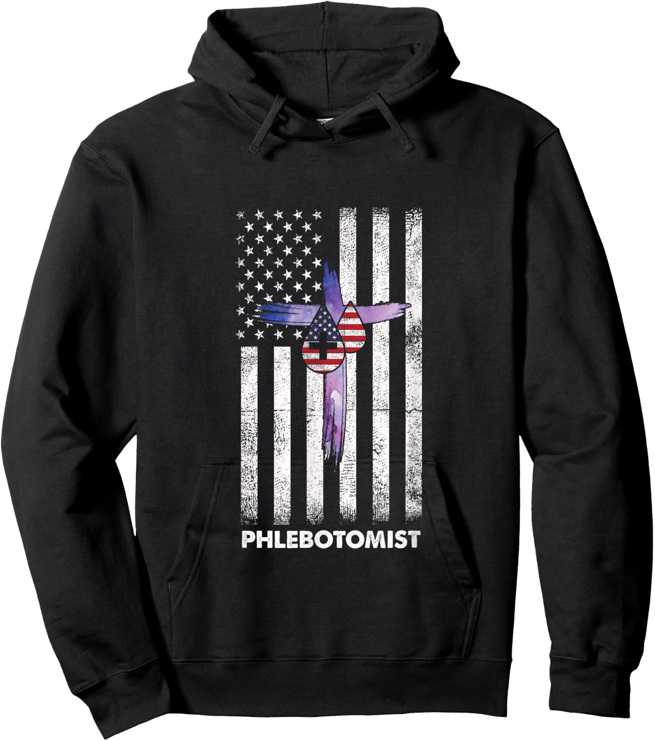 American Phlebotomist Phlebotomy Flag Cross Blood Gift Hoodie - Hoodie | Black