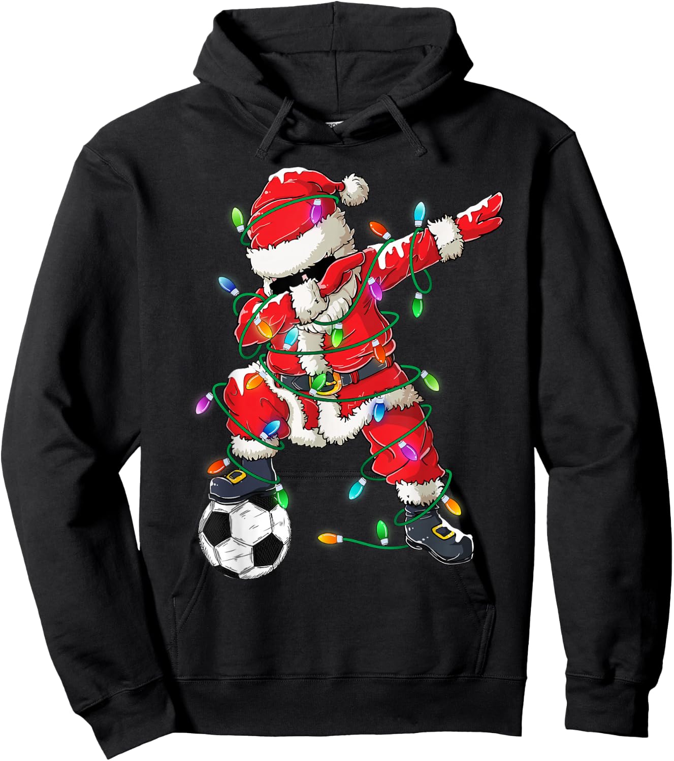 Happy Xmas Dabbing Santa Soccer Christmas Pajamas Kids Hoodie - Hoodie | Black