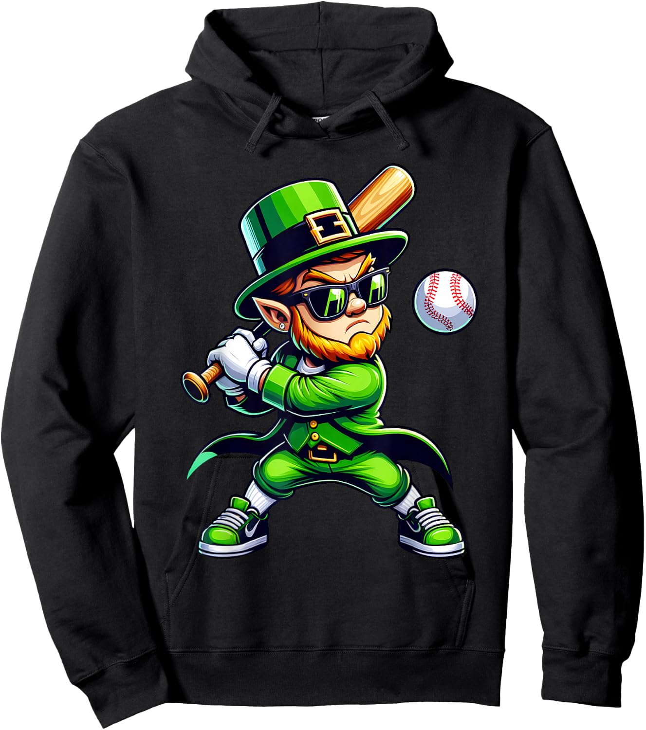 Leprechaun Playing Baseball St Patricks Day Sport Boys Hoodie - Hoodie | Black