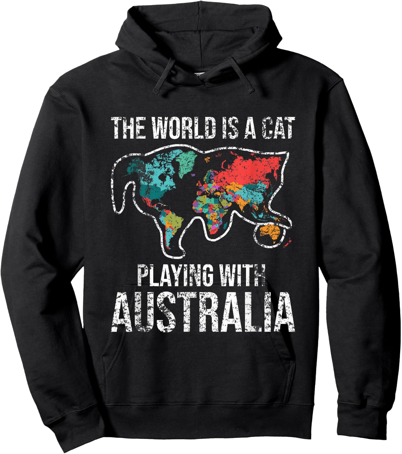 Funny The World Is A Cat Playing With Australia Hoodie - Hoodie | Black