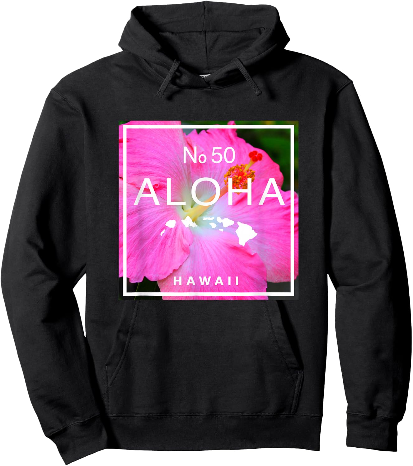 Aloha Hawaii No. 50 State Island Hawaiian Hibiscus Hoodie - Hoodie | Black