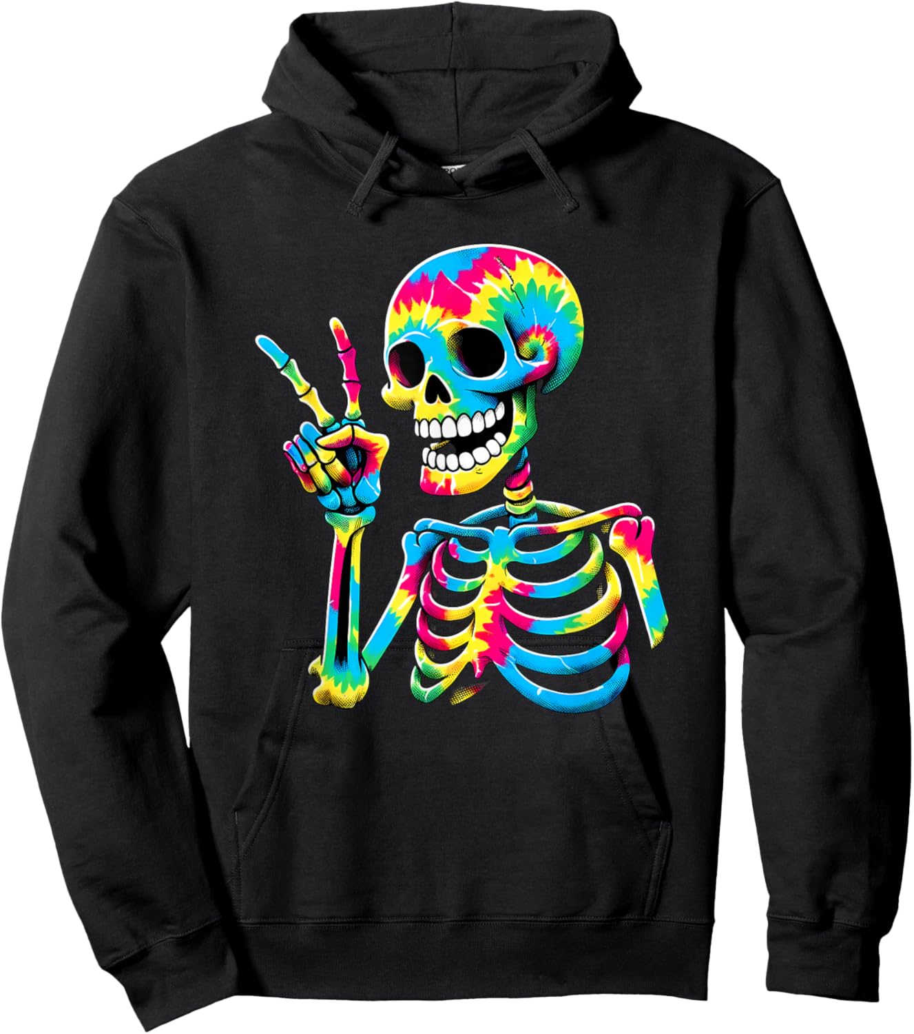 Peace Sign Tie Dye Skeleton Hoodie - Hoodie | Black