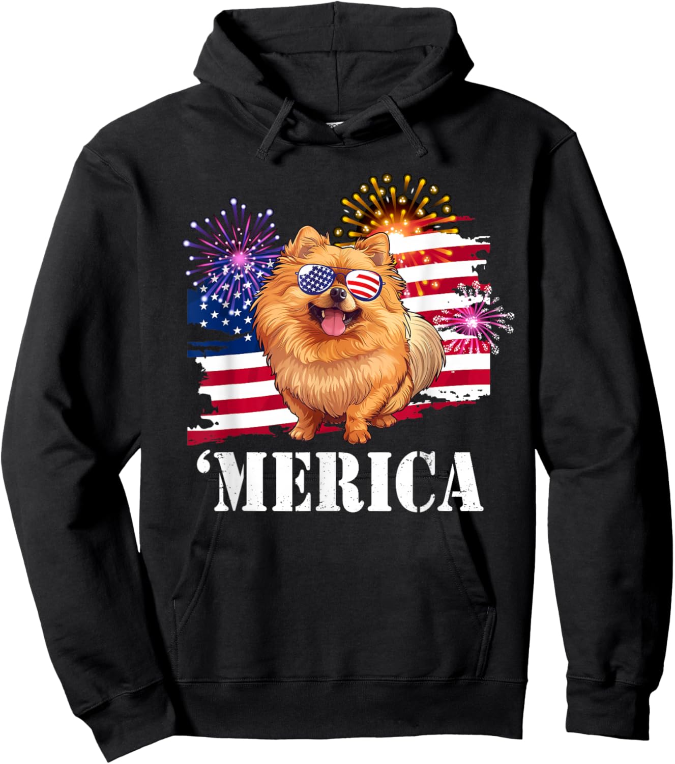 Patriotic America USA Flag Merica 4th July Pomeranian Lover Hoodie - Hoodie | Black