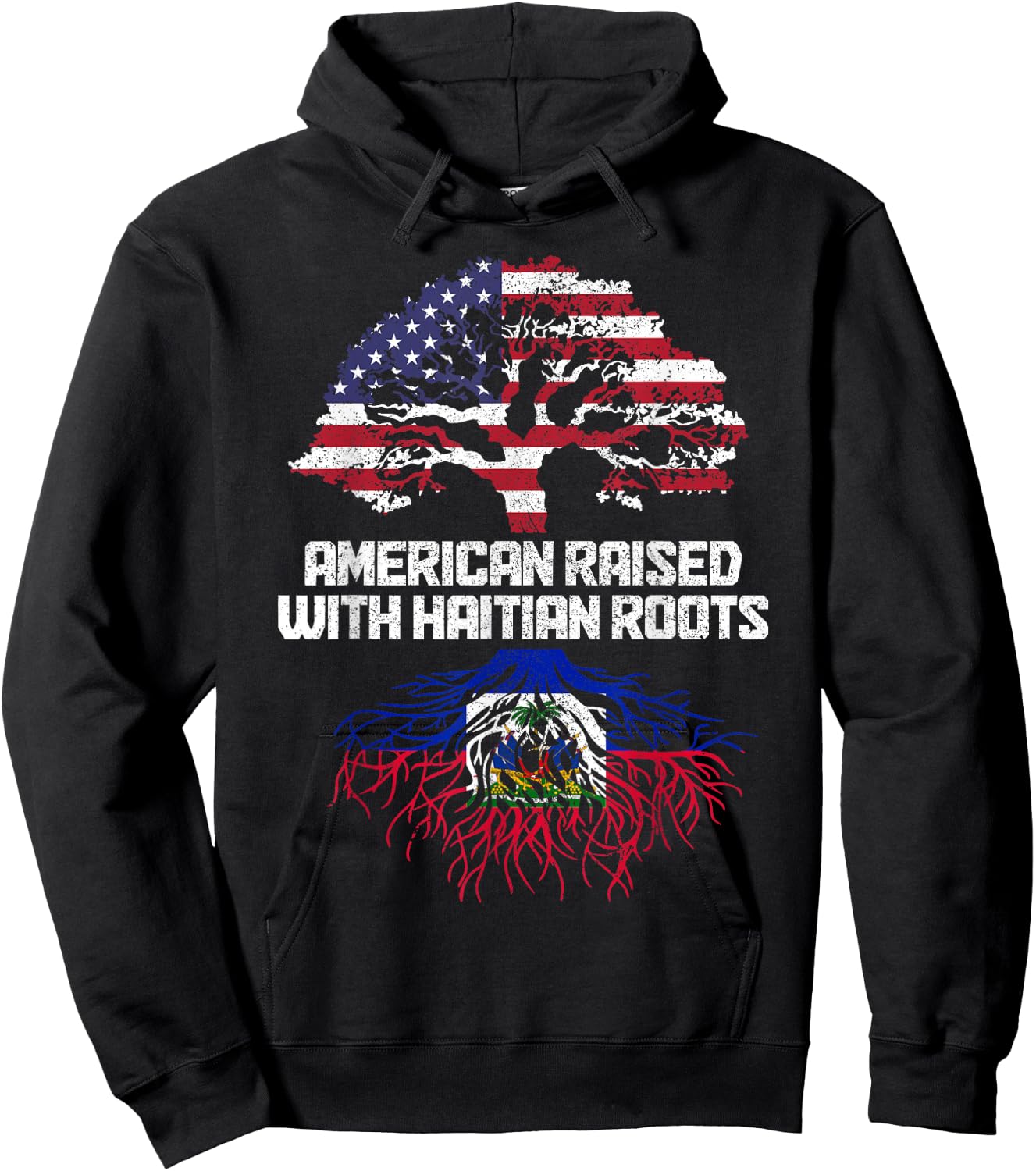 American Haitian Roots Pride Haiti Flag Hoodie - Hoodie | Black